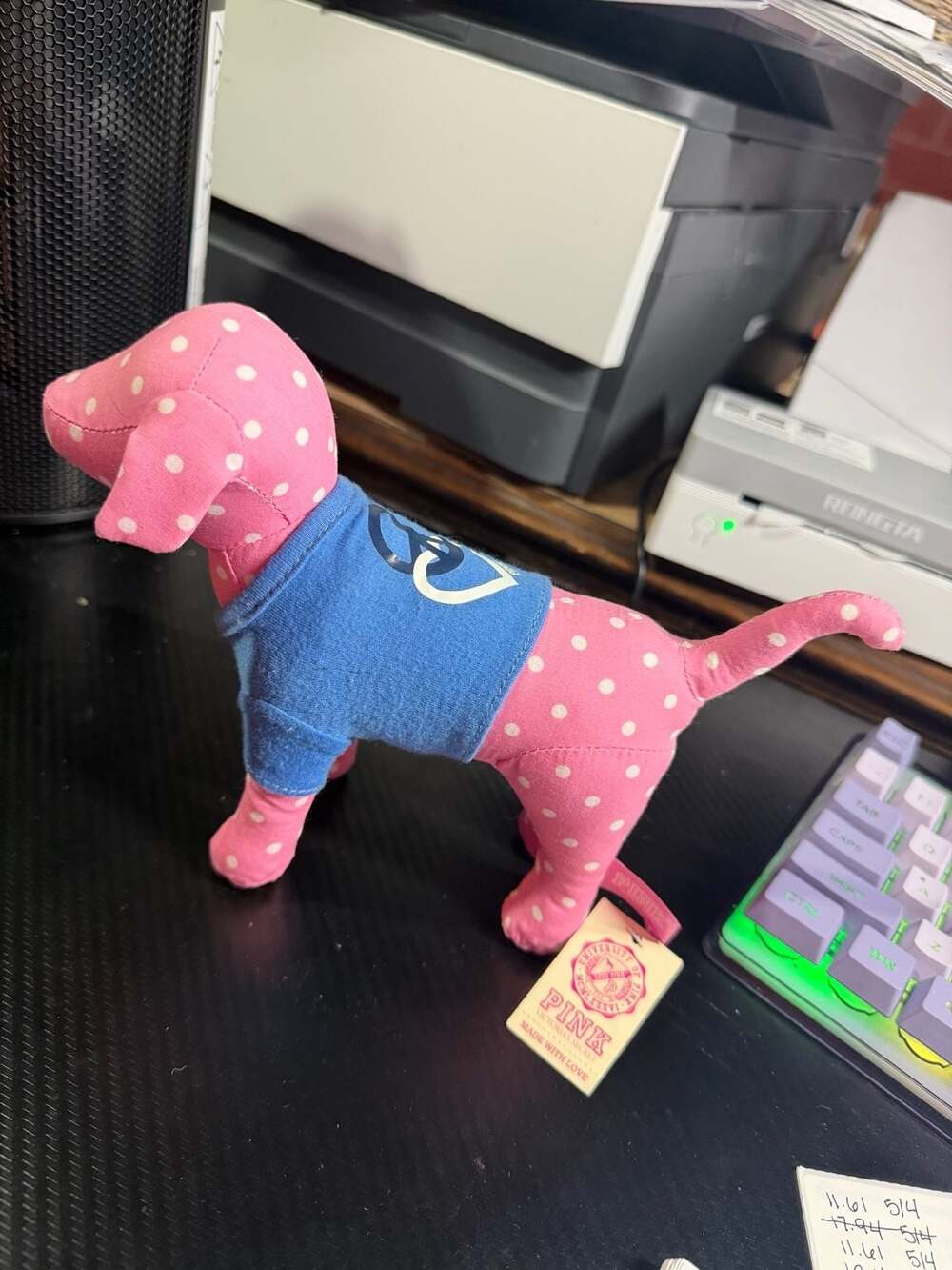 Victoria's Secret PINK Polka Dot Plush Dog with Blue Peace Heart Shirt